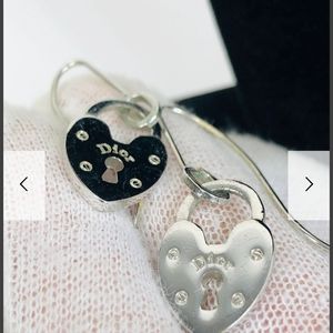 Dior Silver Heart Lock Dangly Earrings